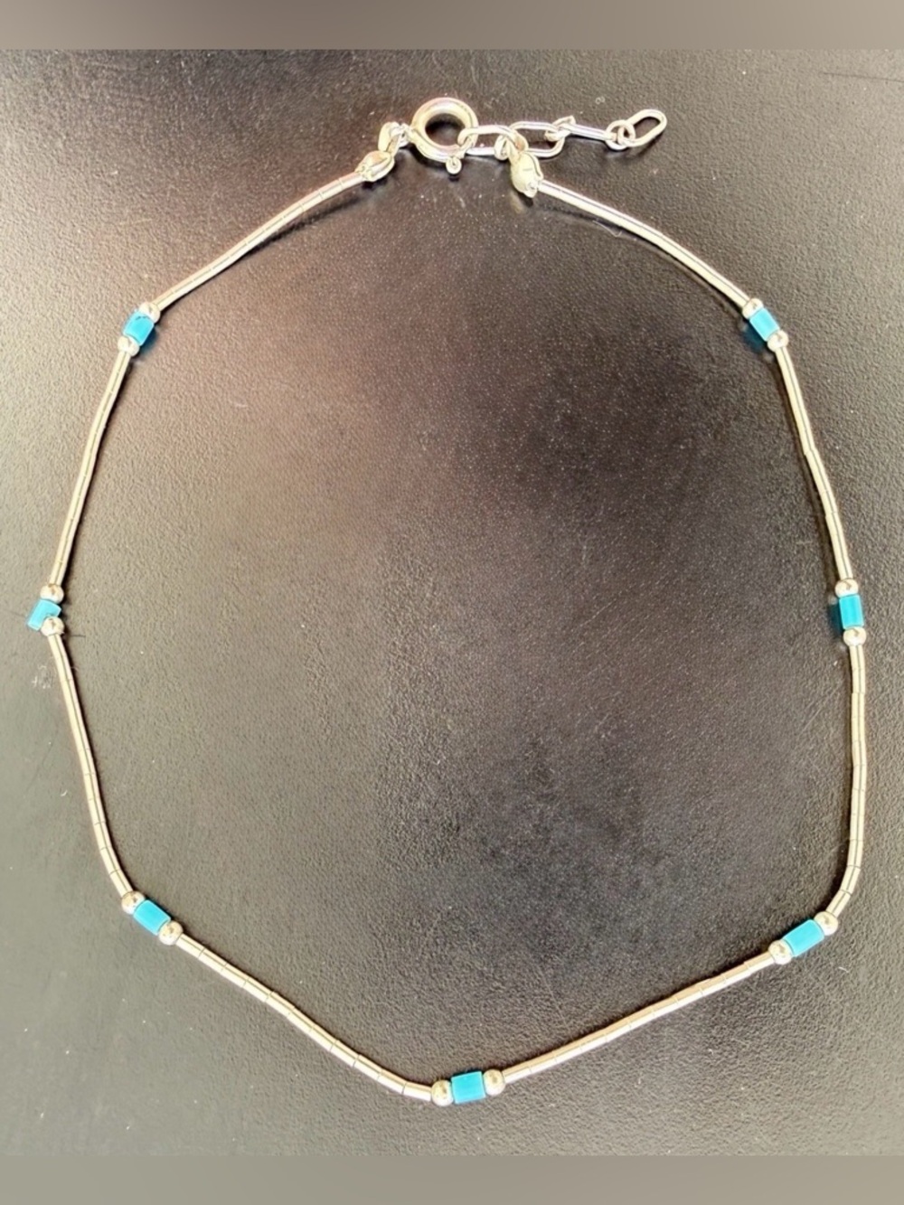 925 Liquid Silver Southwestern Pueblo Ankle Bracelet Heidi Beads 11”